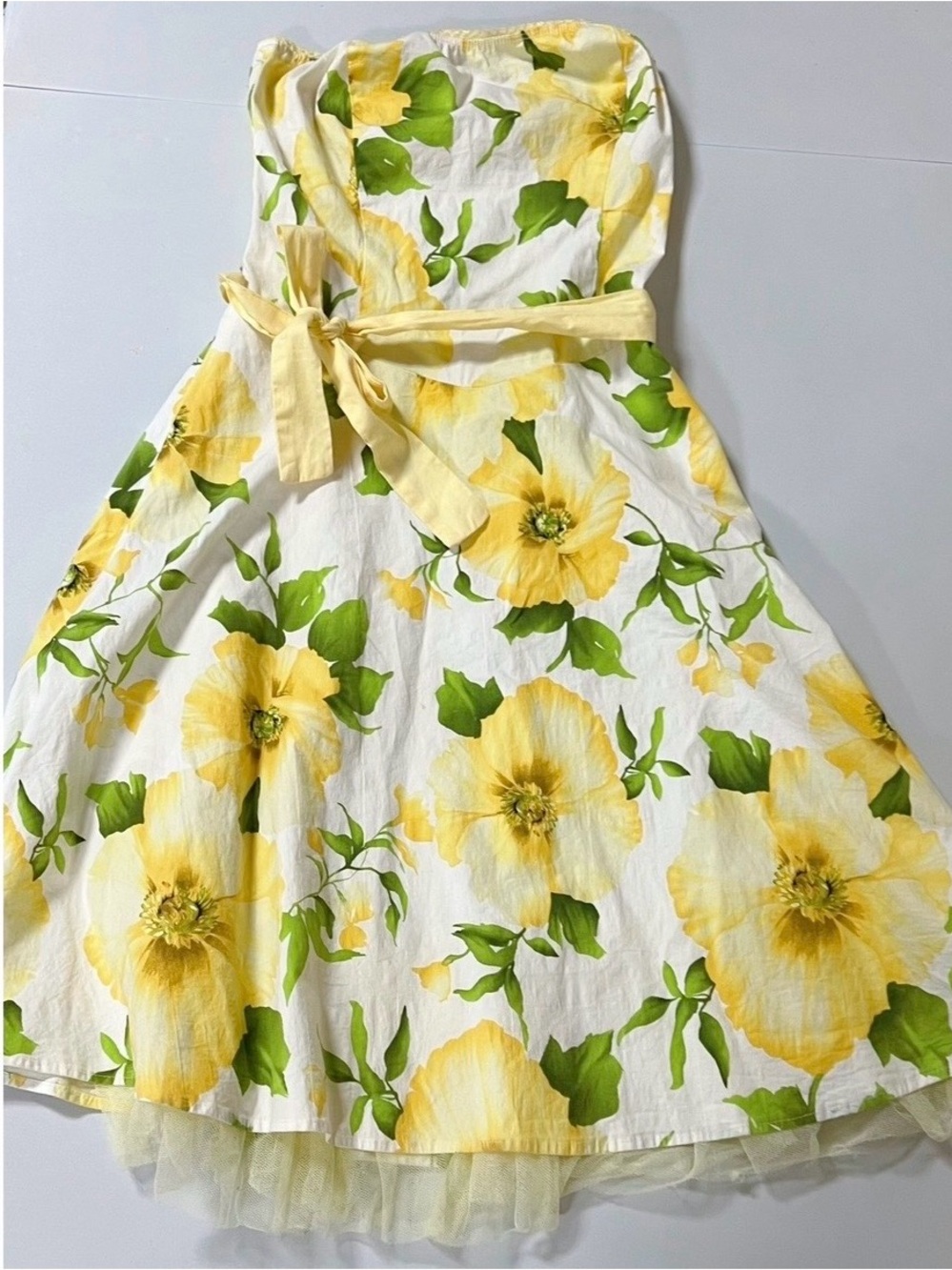 Ruby Rox Yellow Hibiscus Flowers Floral Strapless Belted Dress Gown Size 6 🌼✨
